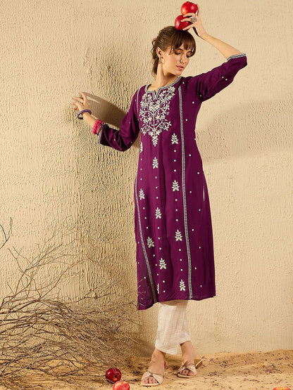 Dhiyona IE Women Ethnic Motifs Embroidered Straight Kurta