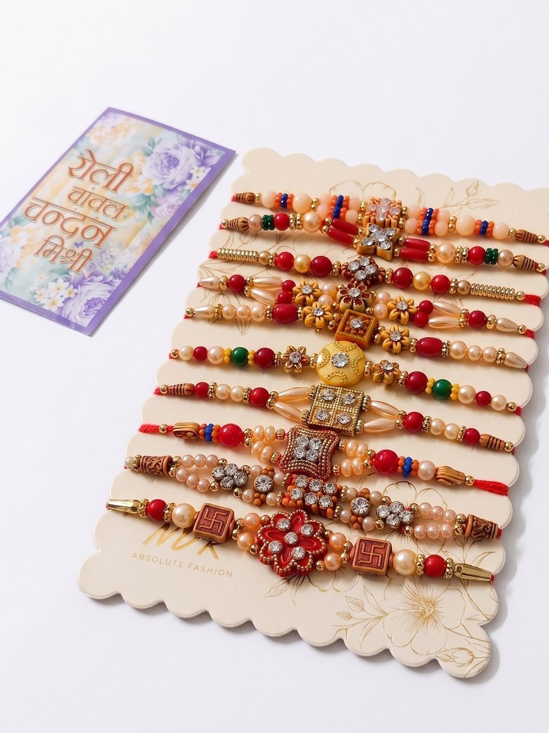 Anouk Set Of 10 Multicolor Designer Thread Rakhi With Roli Chawal Chandan Mishri