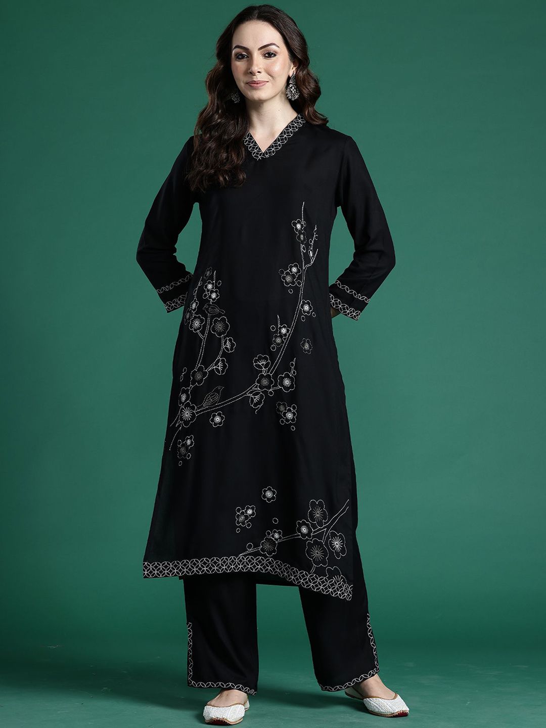 Indyancart IE Indo era Embroidered Tunic With Trouser Co-Ords