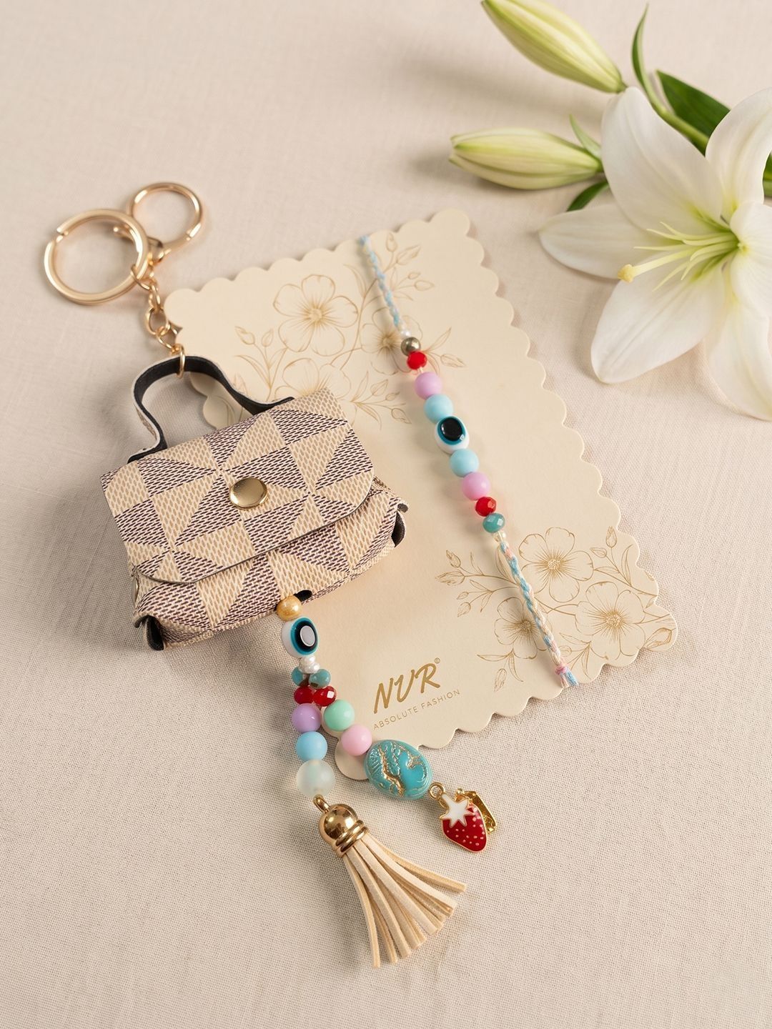Anouk Set Of 2 Purse Design Evil Eye & Beads Bhaiya Bhabhi Rakhi With Roli Chawal