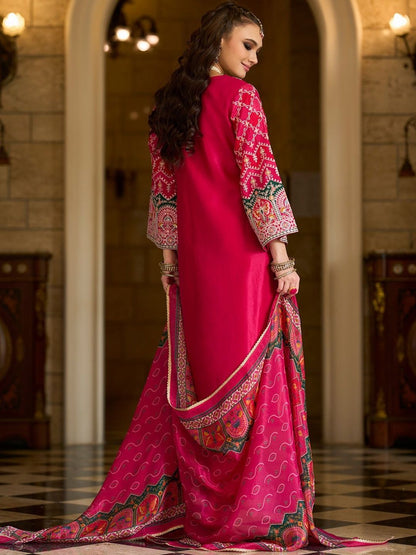 Ethnic Motifs Embroidered Notch Neck Thread Work Kurta With Trousers & Dupatta