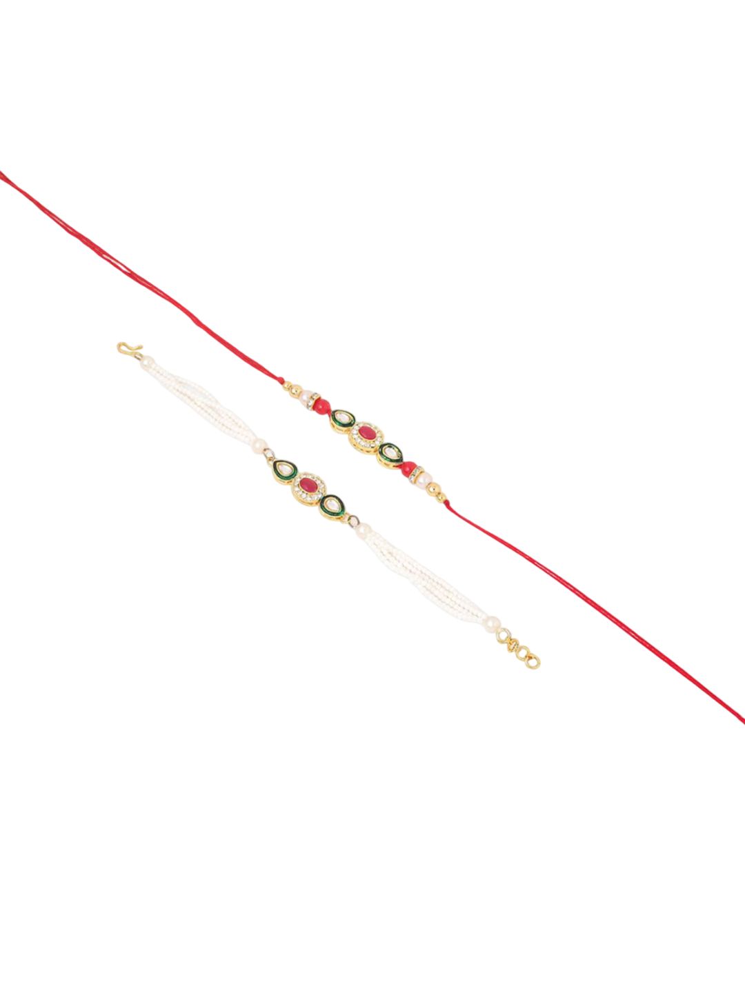 Anouk Set Of 2 Multicolor Oval Shape Kundan Studded & Beads Bhaiya Bhabhi Rakhi