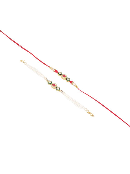 Anouk Set Of 2 Multicolor Oval Shape Kundan Studded & Beads Bhaiya Bhabhi Rakhi