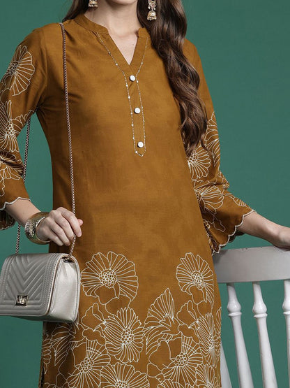 Indyancart IE Embroidered Straight Tunic & Trousers Co-Ord Set