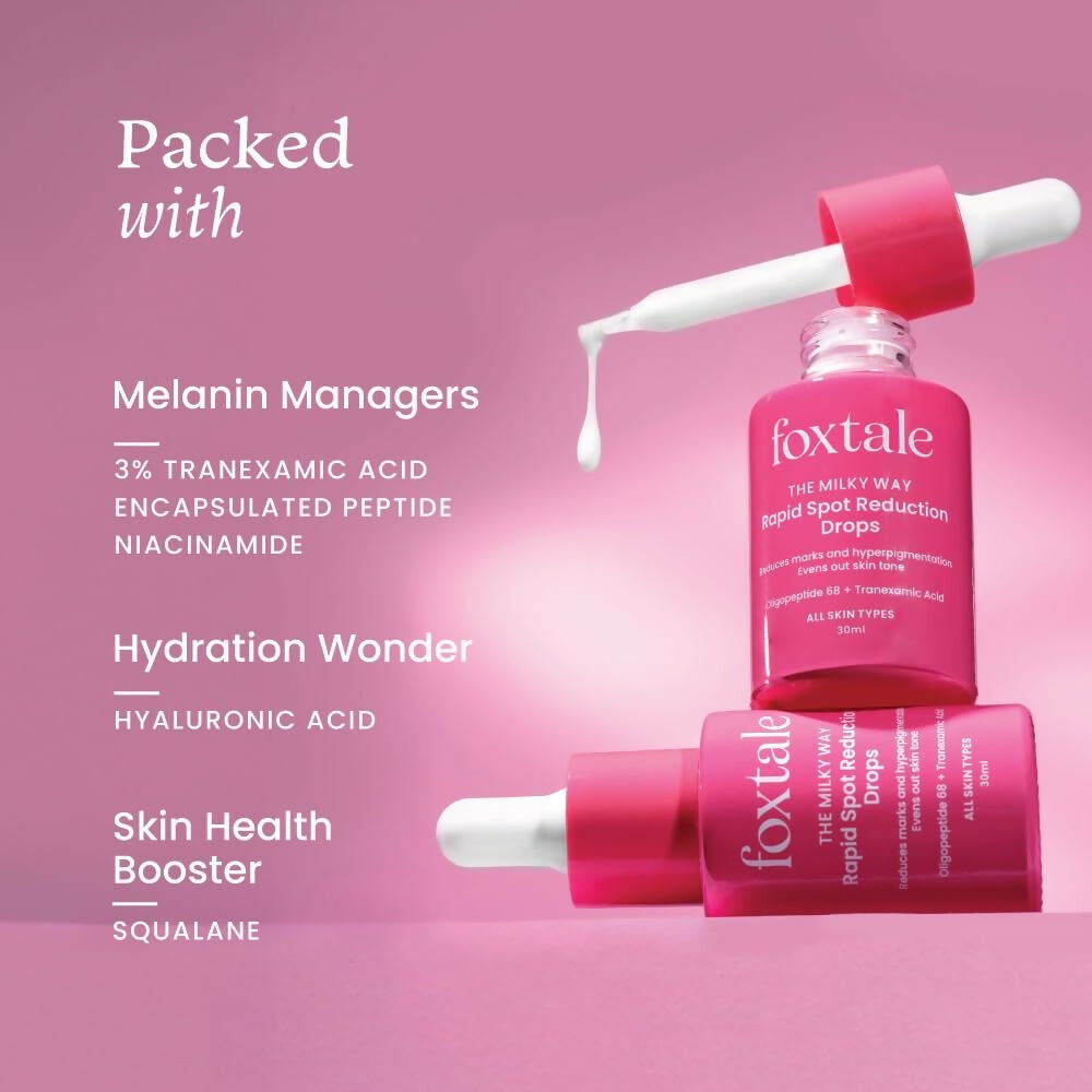 Foxtale Milky Way serum with 3% Tranexamic Acid and Niacinamide for reducing marks and hyperpigmentation, skin brightening.