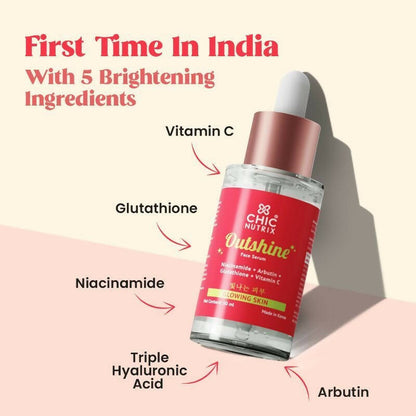 Chicnutrix Outshine Face Serum - Niacinamide + Vitamin C + Glutathione + Arbutin - Glowing Skin - Indyancart