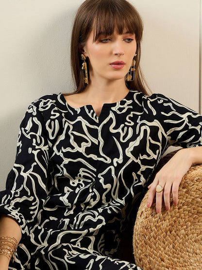 Indyancart IE Abstract Printed Pure Cotton Tunic With Trouser