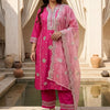 Indyancart Women's Ethnic Motifs Embroidered Regular Thread Work Kurta with Trousers & With Dupatta