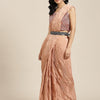 Women's Pure Crepe Peach Solid Belted Sarees With Blouse Piece