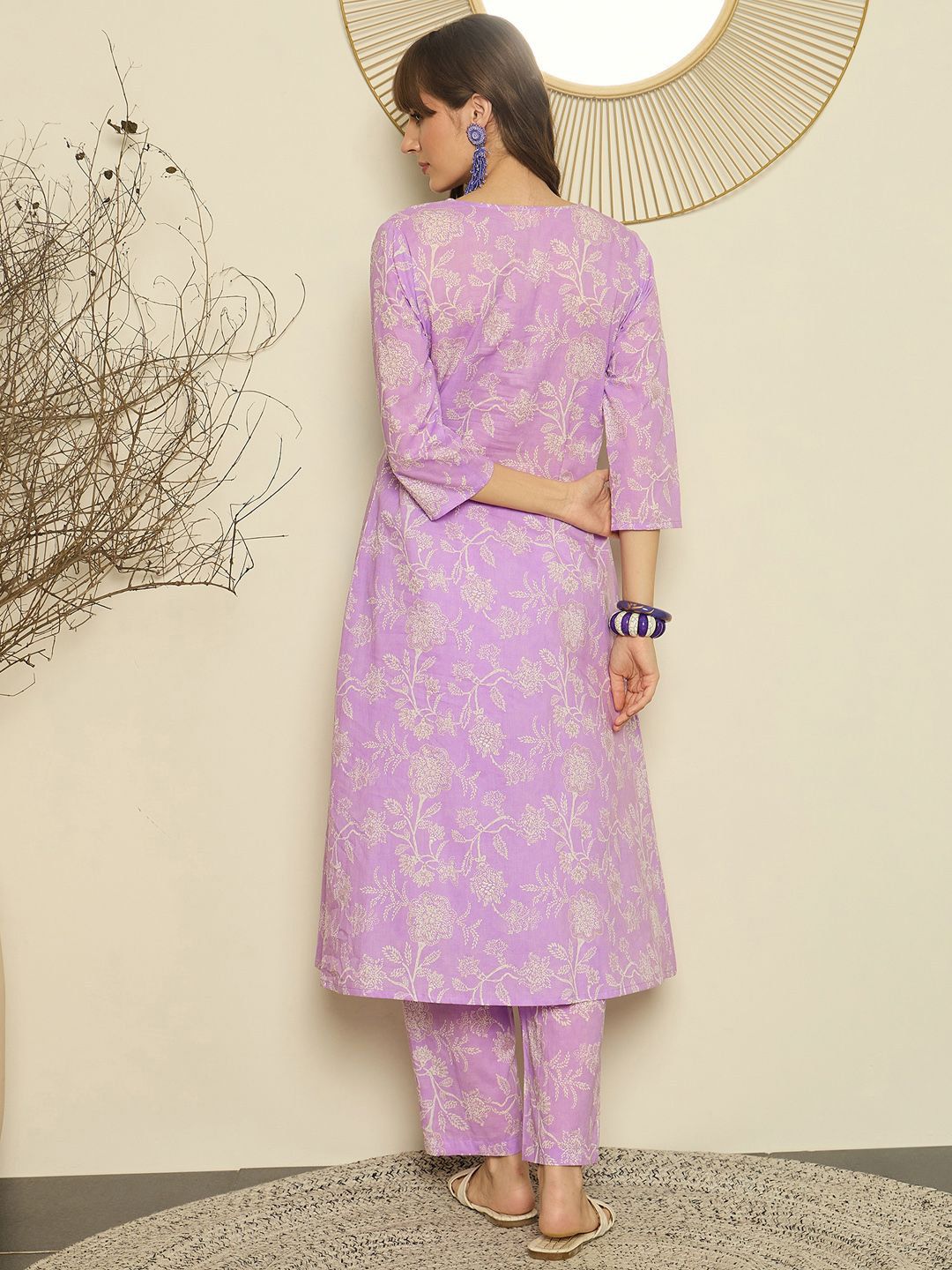 Indyancart IE Printed A-Line Pure Cotton Tunic With Trousers