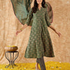 Indyancart IE Floral Printed A-Line Sequinned Kurta with Trousers & Dupatta