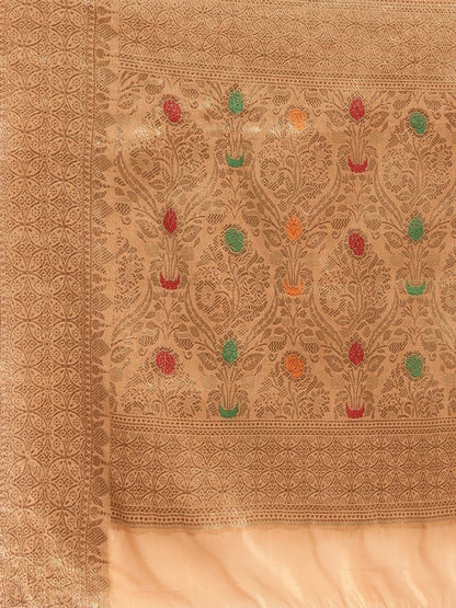 Women's Silk Blend Orange Woven Design Designer Saree With Blouse Piece