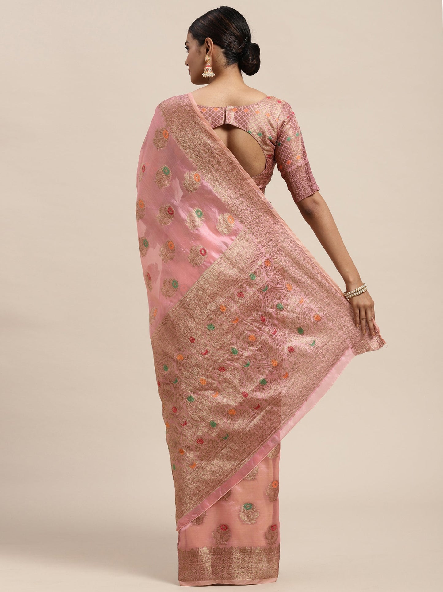 Women's Silk Blend Pink Woven Design Designer Saree With Blouse Piece