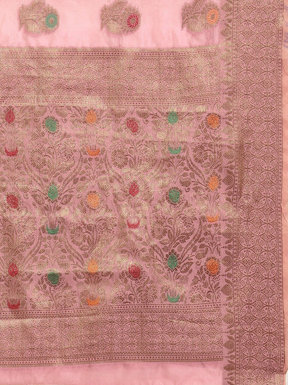 Women's Silk Blend Pink Woven Design Designer Saree With Blouse Piece