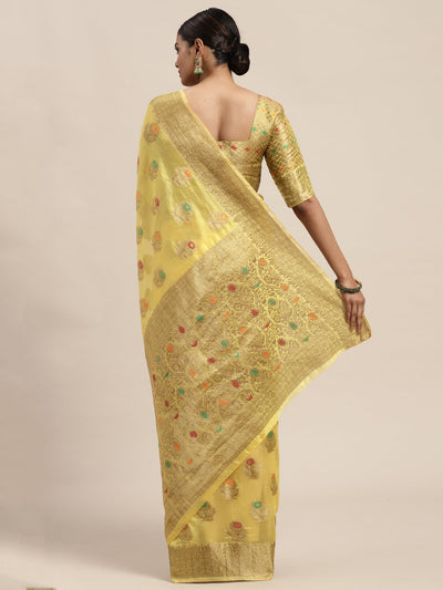 Women's Silk Blend Yellow Woven Design Designer Saree With Blouse Piece