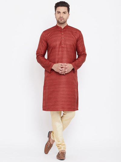 Men's Maroon Silk Blend Straight Kurta Pyjama Set