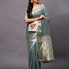 Women's Linen Blend Sea Green Woven Design Designer Saree With Blouse Piece