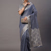 Women's Linen Blend Blue Woven Design Celebrity Saree With Blouse Piece
