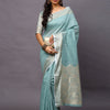 Women's Linen Blend Sea Green Woven Design Designer Saree With Blouse Piece