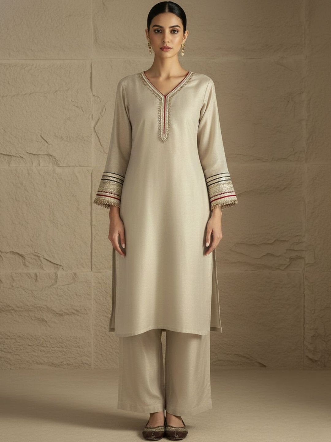 Dhiyona VA Women Floral Regular Thread Work Kurta with Palazzos & With Dupatta