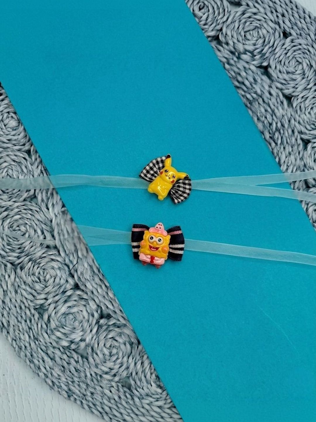 Anouk Set Of 2 Pikachu Design Kids Rakhi With Roli Chawal Chandan Mishri