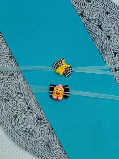Anouk Set Of 2 Pikachu Design Kids Rakhi With Roli Chawal Chandan Mishri