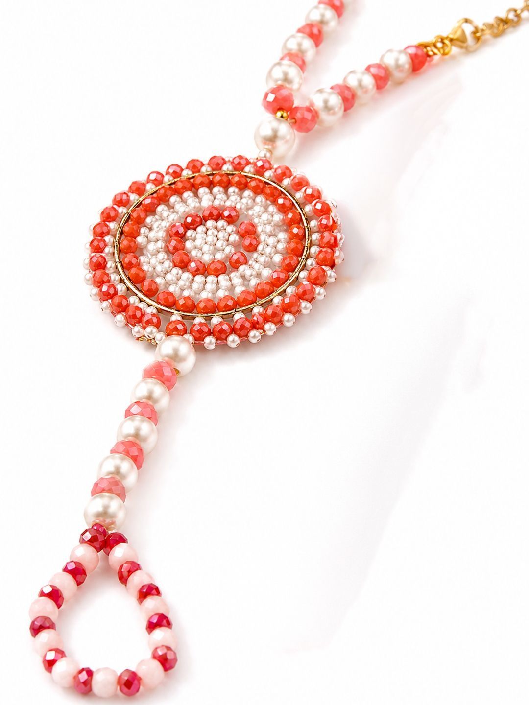 Anouk Set Of 2 Gold Toned Pearls & Beads Round Shape Bhaiya Bhabhi Rakhi With Roli Chawal
