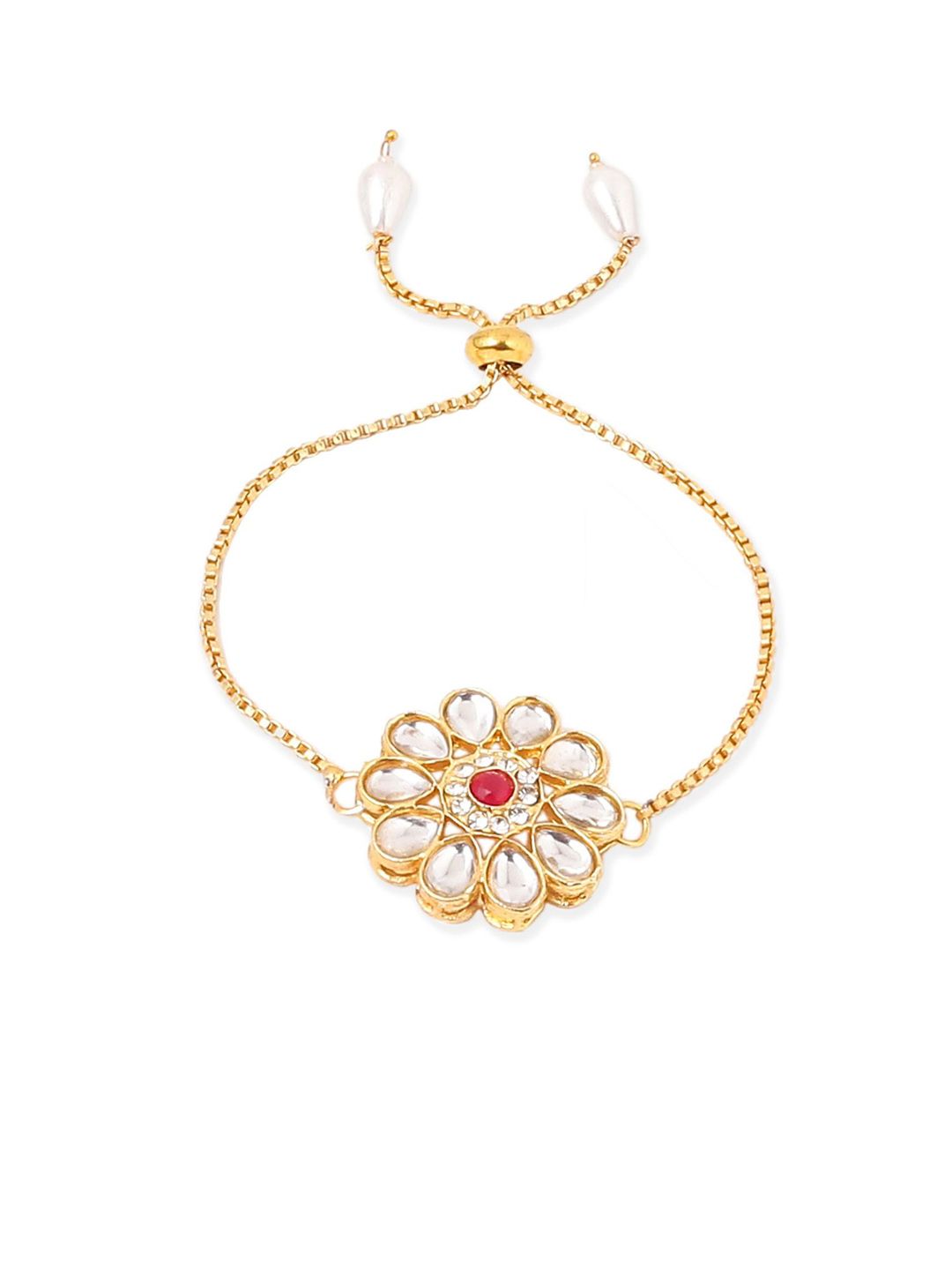 Anouk Set Of 2 Gold Toned Kundan Floral Design Bhaiya Bhabhi Rakhi Set With Roli Chawal