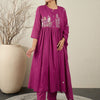 Indyancart IE Women Floral Embroidered Cotton Anarkali Kurta with Trousers & Dupatta