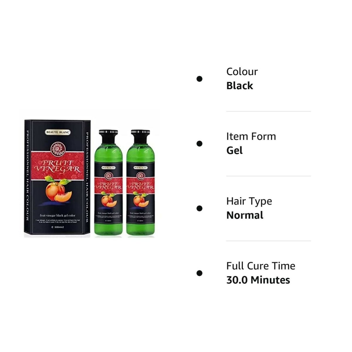 Generic Aravli Beaute Blanc Fruit Vinegar Gel Hair Color in natural black, showing the gel formula and hair color application.