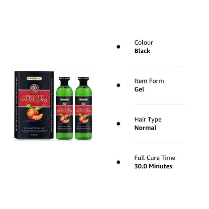 Generic Aravli Beaute Blanc Fruit Vinegar Gel Hair Color in natural black, showing the gel formula and hair color application.