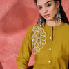 Indyancart SN Women's Floral Embroidered Pure Cotton Straight Kurta With Trousers