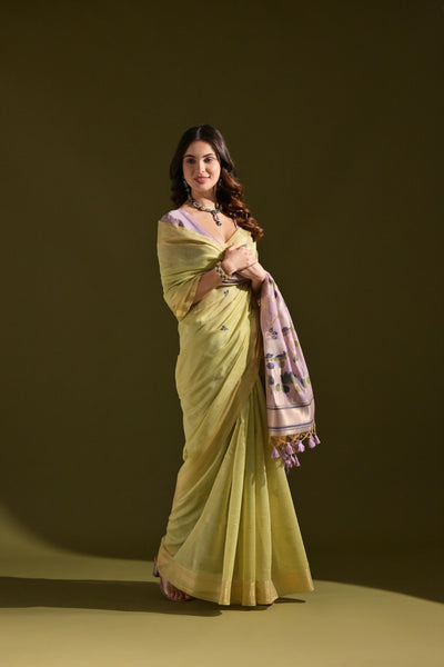 Indyancart GR Women's Siara Green Muga Cotton Saree