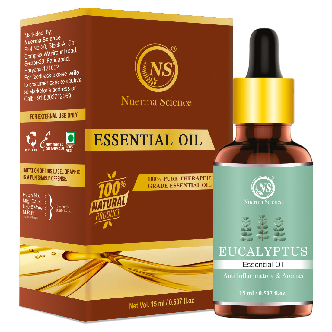 Nuerma Science Eucalyptus Essential Oil For Cold, Fresh Breathing & Joints Pain