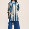 Women's Blue and Cream Stripe Print Co-ord Set
