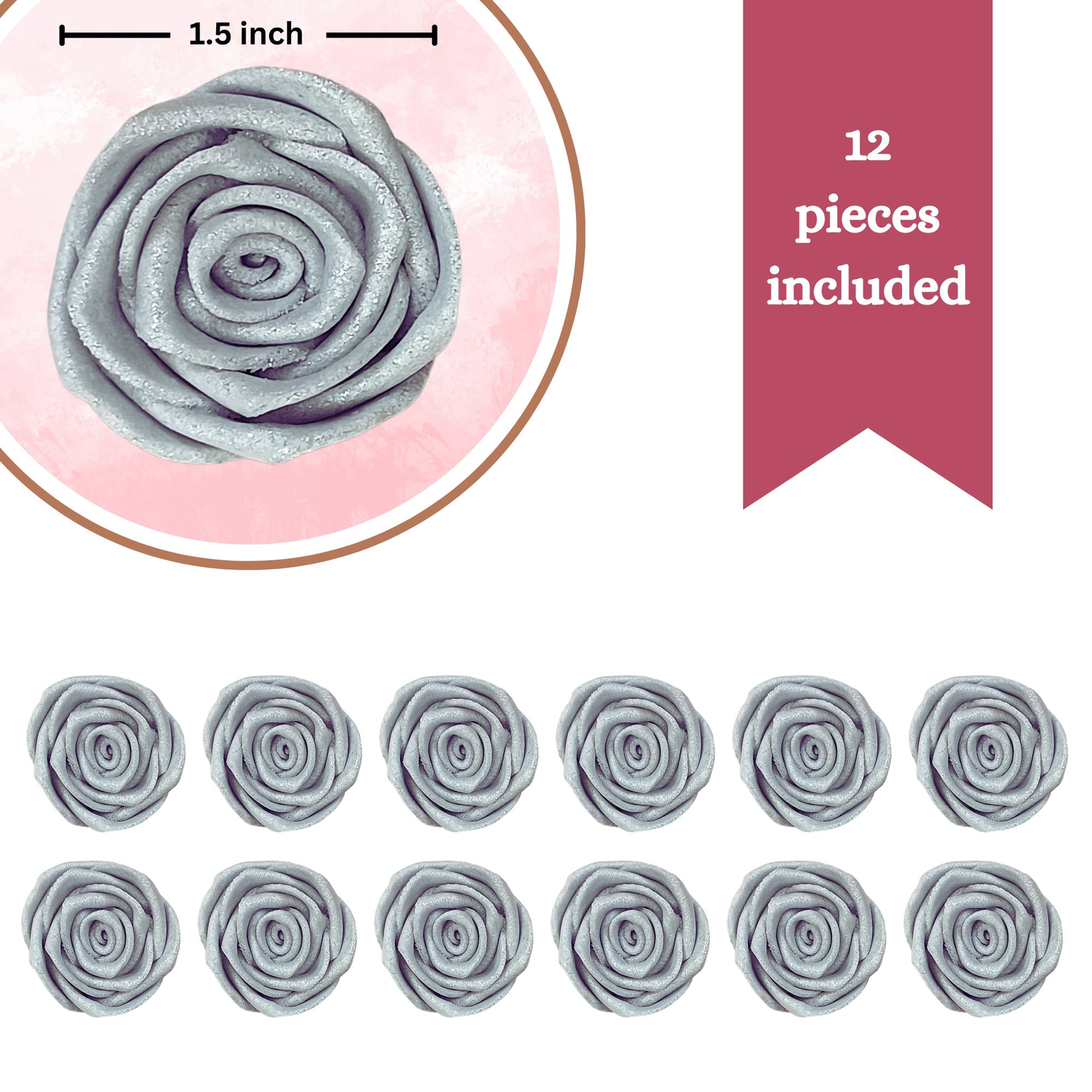 Confect Silver | Edible Metallic Sugar Roses Topper