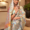 Dhiyona GR Women's Kalista Ice Sky Woven Jamewar Kashmiri Banarasi Saree