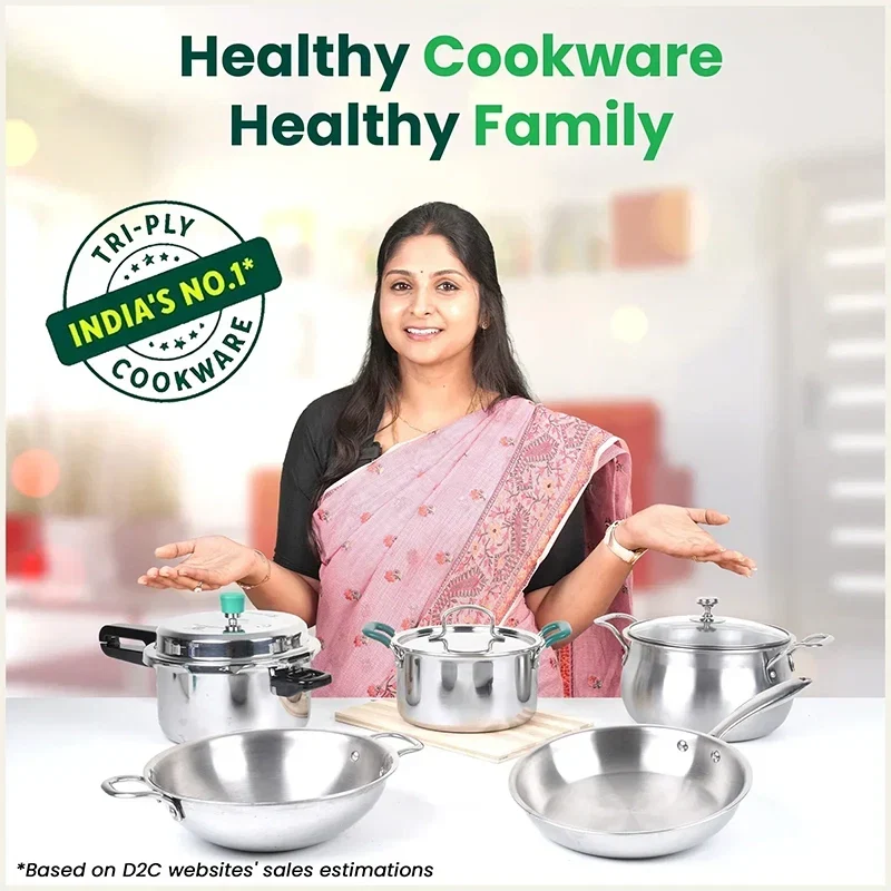 The Indus Valley TurboCuk Tri-ply Stainless Steel Handi Casserole/ Biryani Cooking Pot+ Glass Lid, Premium Quality, 3 Layer Thick Body, 100% Toxin-free, Non-stick, Induction & Gas, 4L