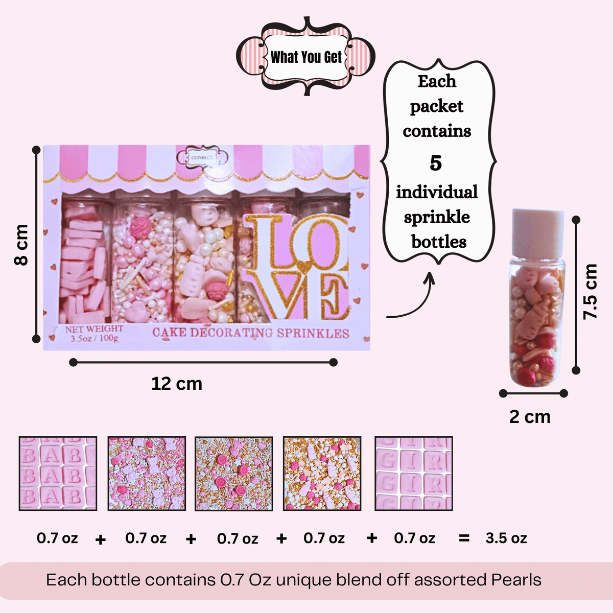 Confect Girls Baby Shower Sprinkles | Mix Heart, Teddy, Baby Feed Bottle & Baby Feet Sprinkles