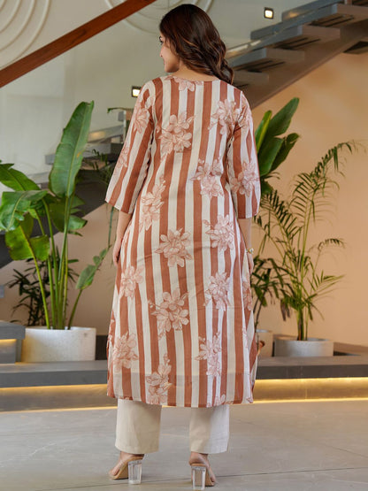 Dhiyona IE Indo era Printed Pure Cotton Round Neck Top With Trousers Co-Ords Set