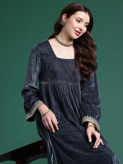 Indyancart SN Women's Velvet Empire Kurta with Trousers