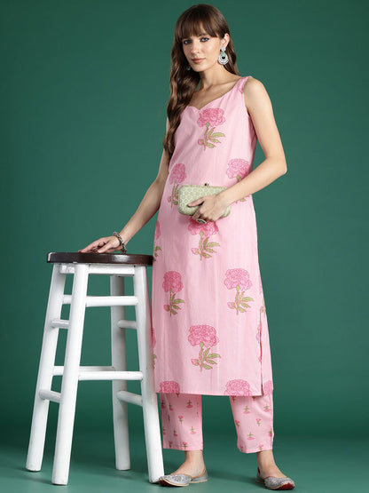Floral Printed Pure Cotton Kurta with Trousers
