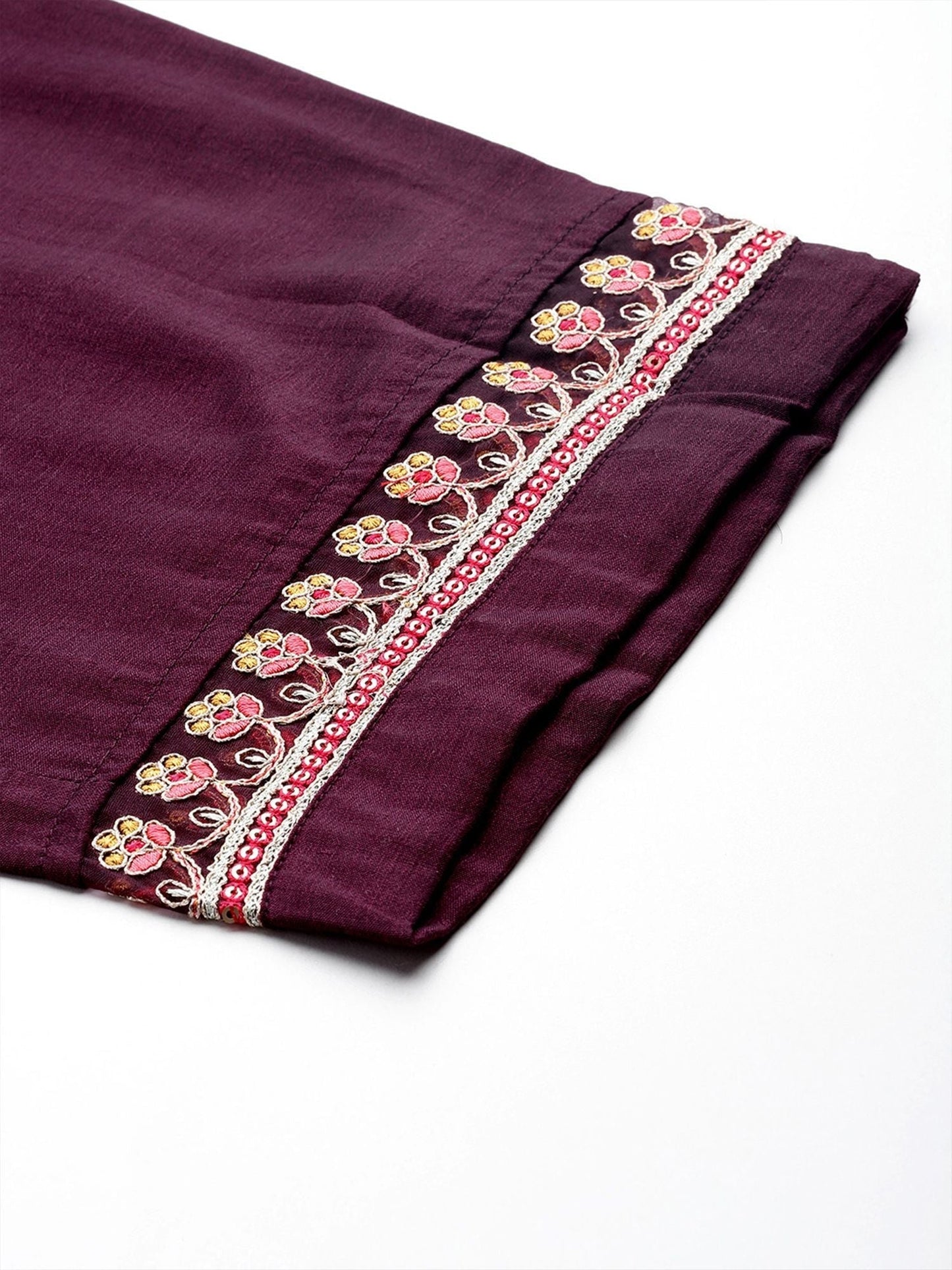 Indyancart IE Plus Size Floral Embroidered Embellished Straight Kurta with Trouser And Dupatta