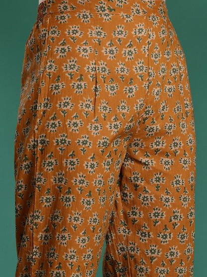 Dhiyona IE Floral Printed Sequinned Pure Cotton Kurta With Trousers & Dupatta
