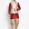 Men's Maroon Silk Blend Straight Jacket  Kurta and Dhoti Set