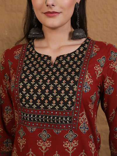 Indyancart SN Women's Printed Pure Cotton Round Neck Straight Kurta & Palazzo With Dupatta
