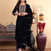 Dhiyona VA Women'sNavy Blue Floral Yoke Design Sequinned Velvet Kurta with Trousers & Dupatta