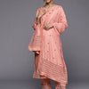 Dhiyona VA Women's Peach-Coloured Ethnic Motifs Embroidered Kurta with Trousers & Dupatta
