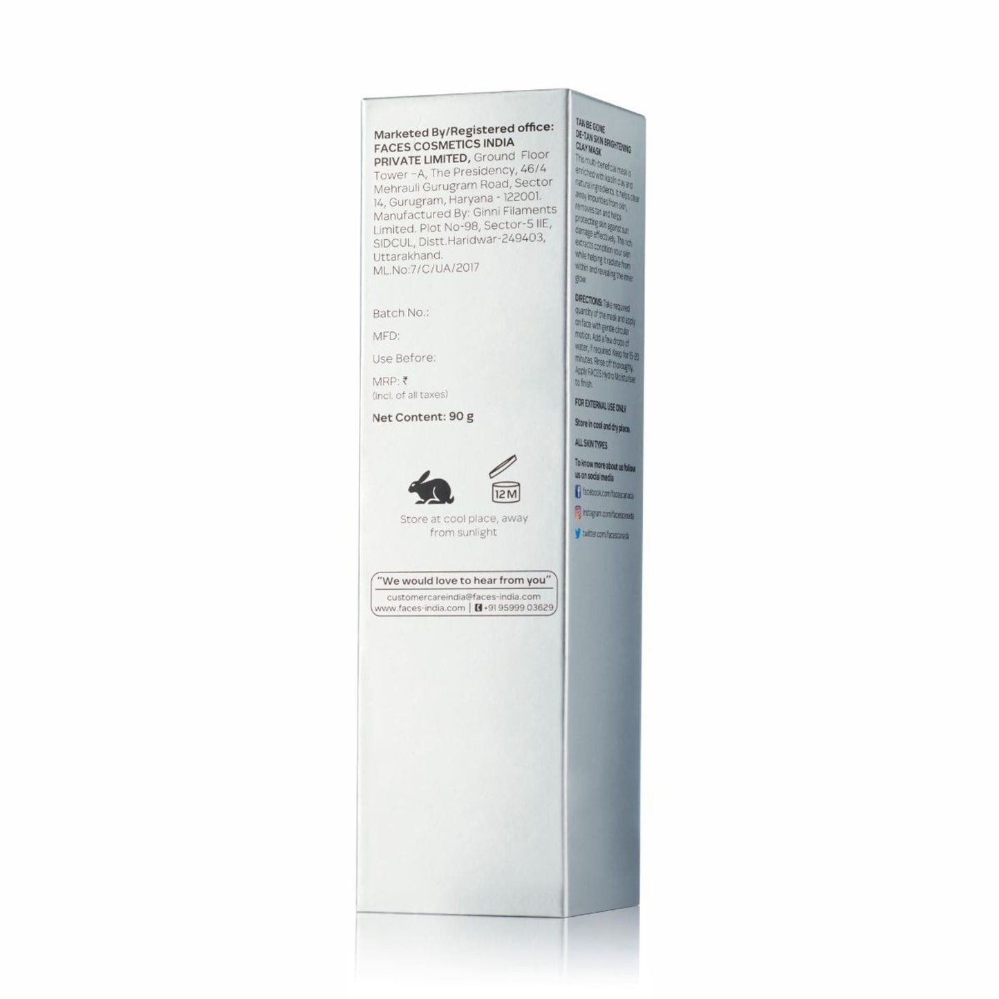 Faces Canada Tan Be Gone De Tan Skin Brightening Clay Mask