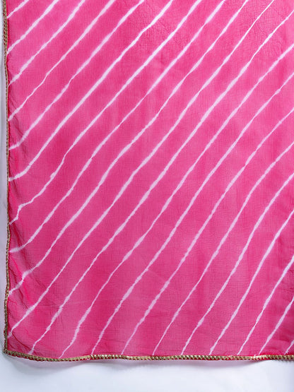 Indyancart IE Leheriya Printed Zari Kurta With Trousers & Dupatta
